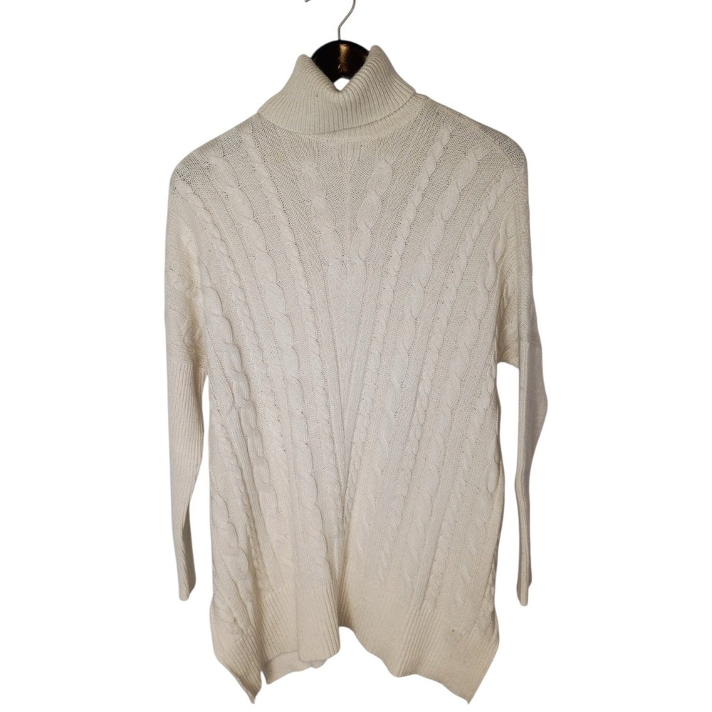 Vintage INC International Silk Angora Cable Knit Turtleneck Sweater Ivory S